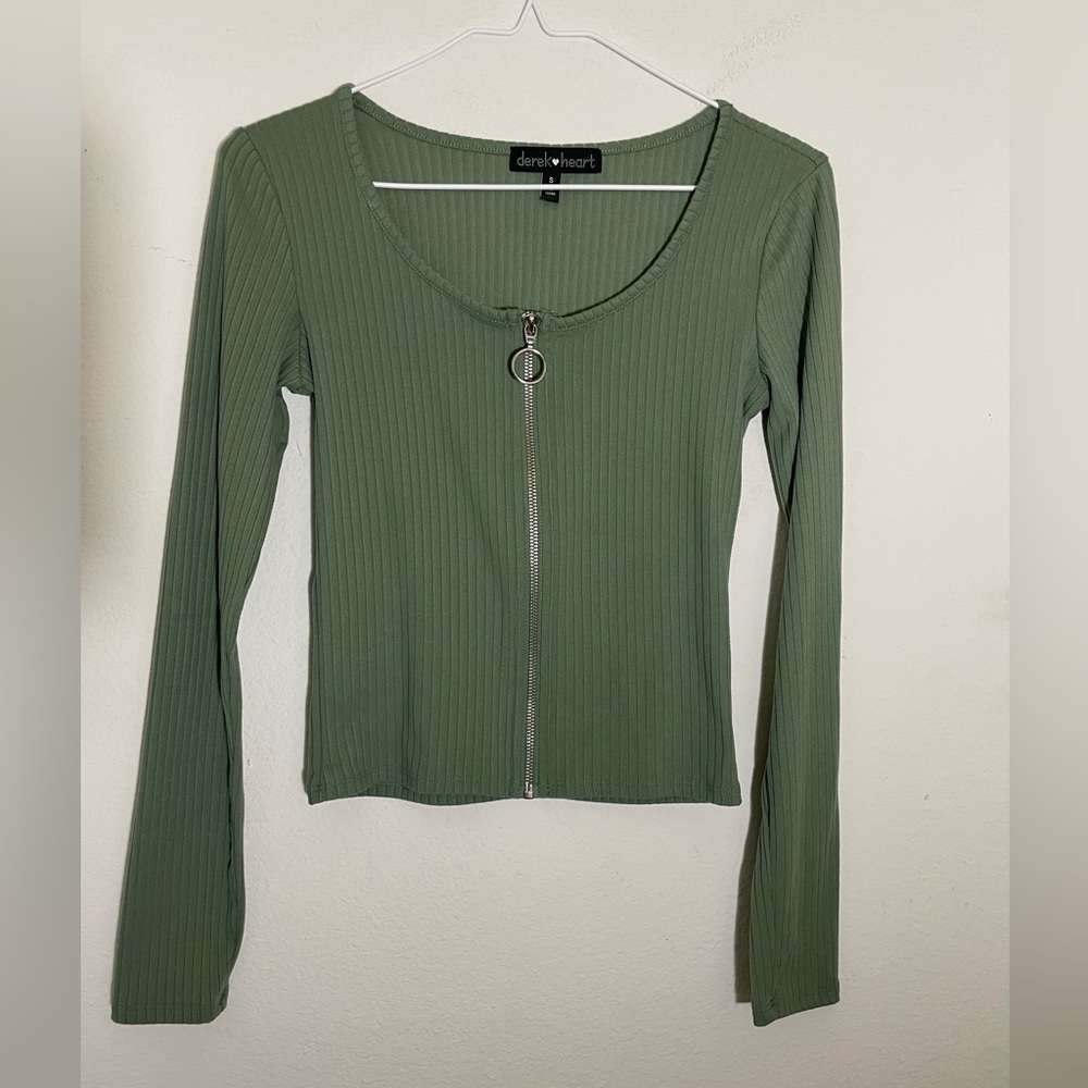 Derek <3 heart Army Green Zip Up shirt